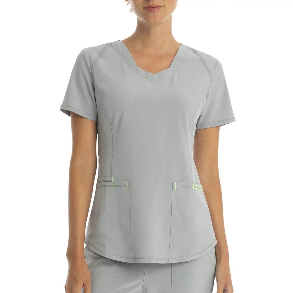 Scrubstar Womens Scrub Top Pockets Size XS Moisture Control 4-Way Stretch Gray